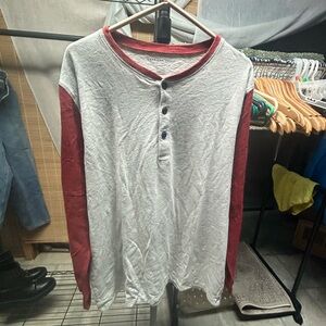 American Eagle Outfitters Gray and Red Long Sleeve Henley
